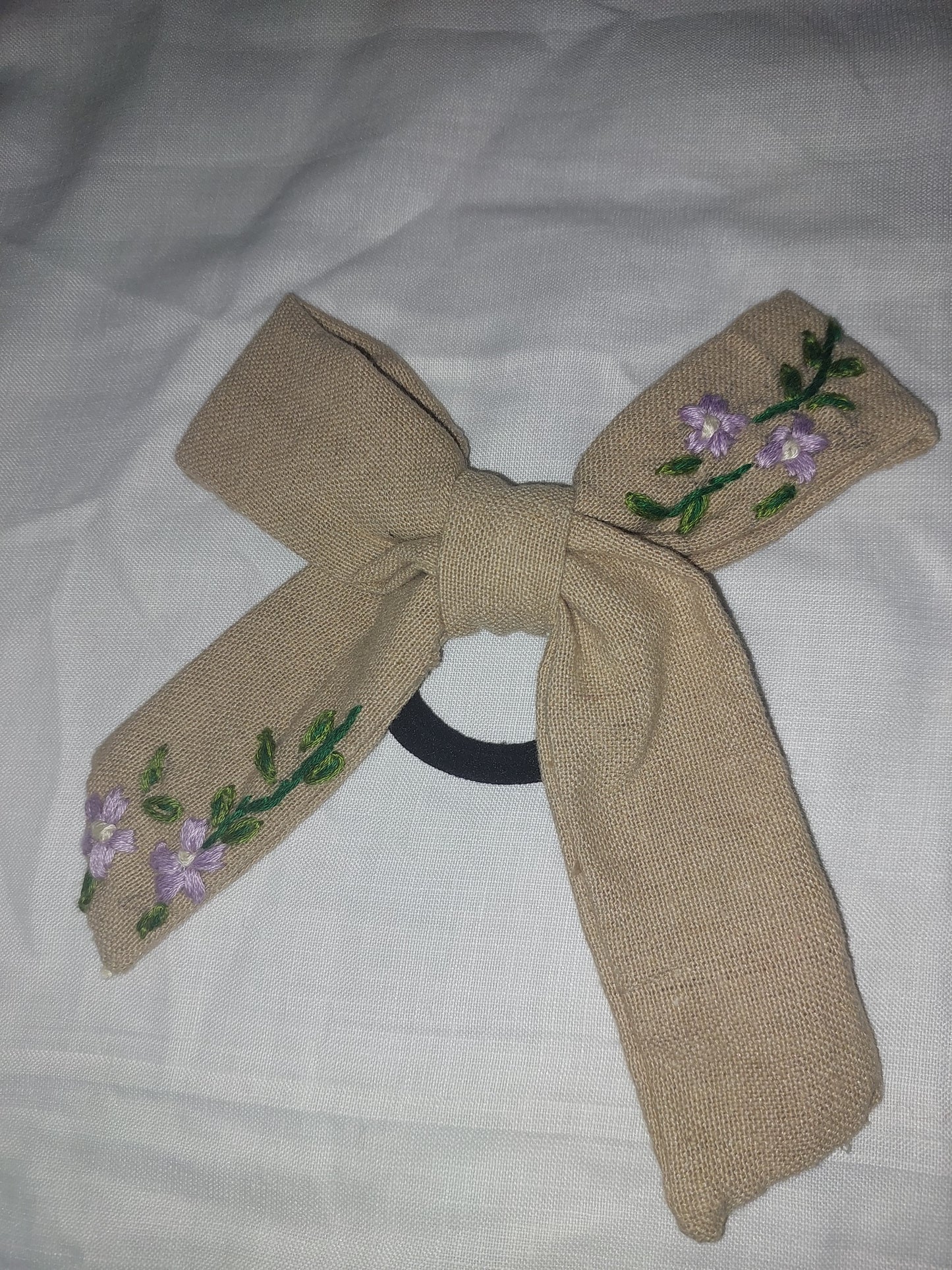 Purple flowers ponytail tie