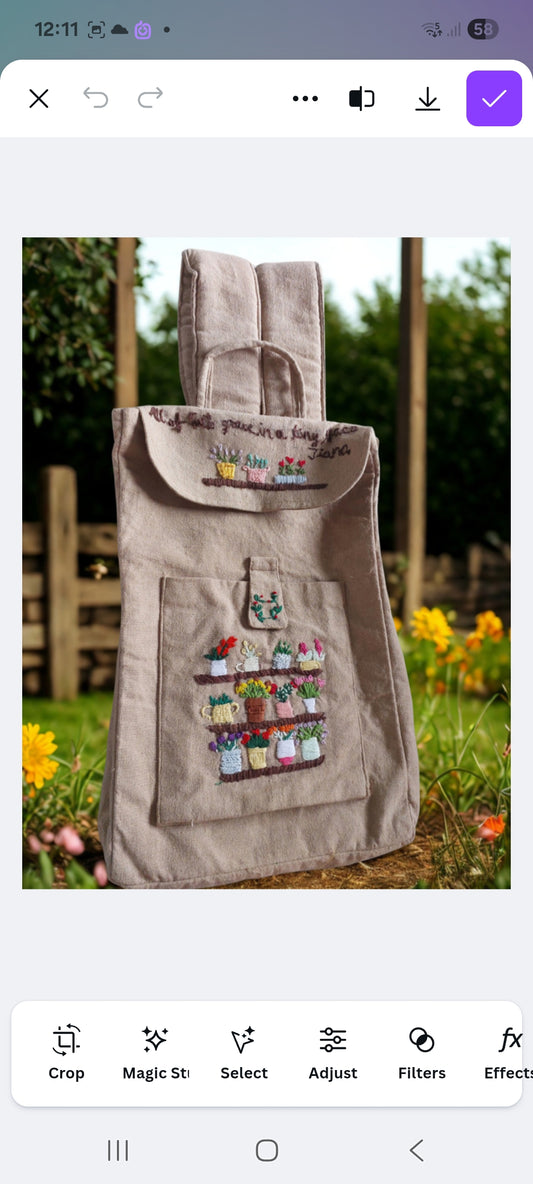 Hand embroidered backpack